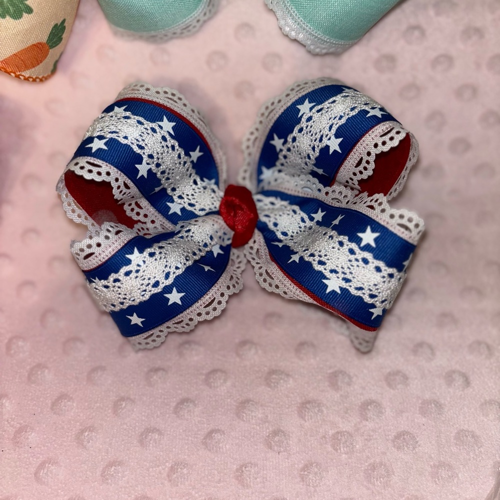 Patriotic Blue and Red Hair Bow